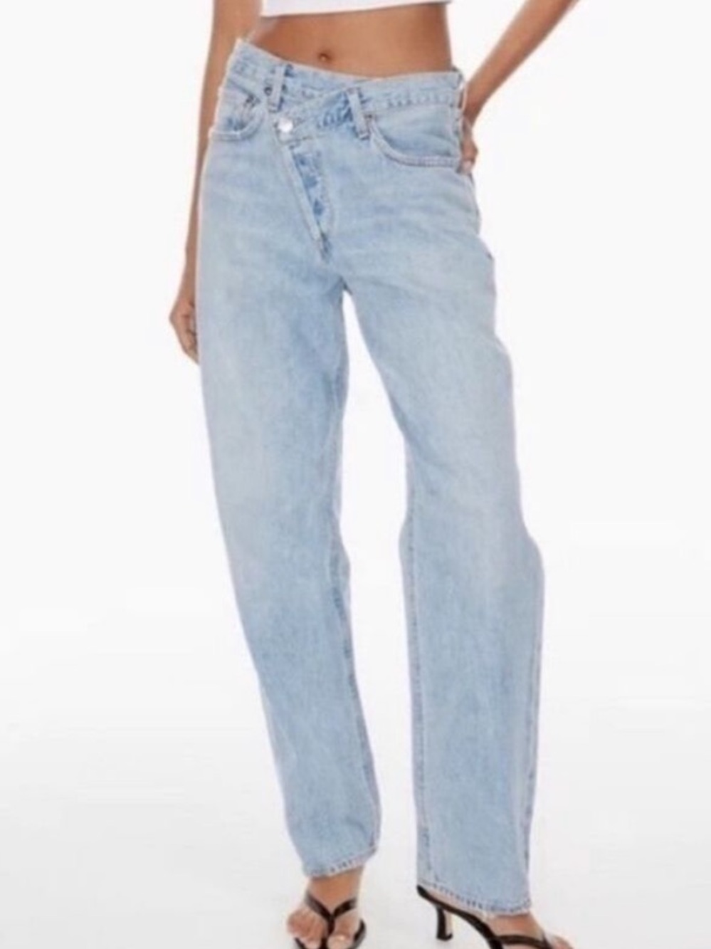 Agolde Criss Cross Straight In Dimension Blue Leg Jeans Size 31 raw hem